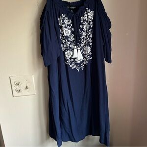 My Michelle Navy Blue Mini Dress with White Floral Embroidery
